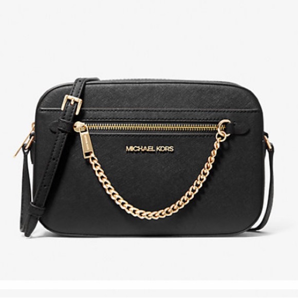 Michael Kors Handbags - Michael Kors Jet Set Large Saffiano Leather Crossbody | Black/Gold | New